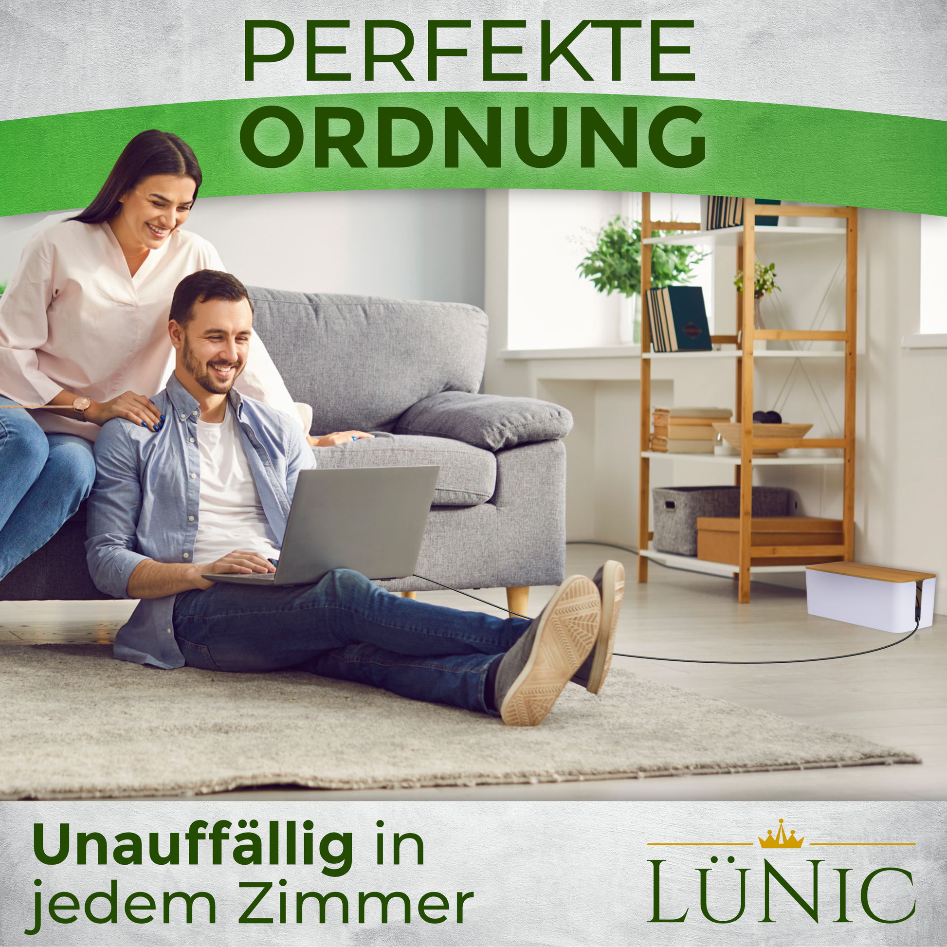 LÜNIC Kabelbox 2er Set mit Bambusdeckel weiß