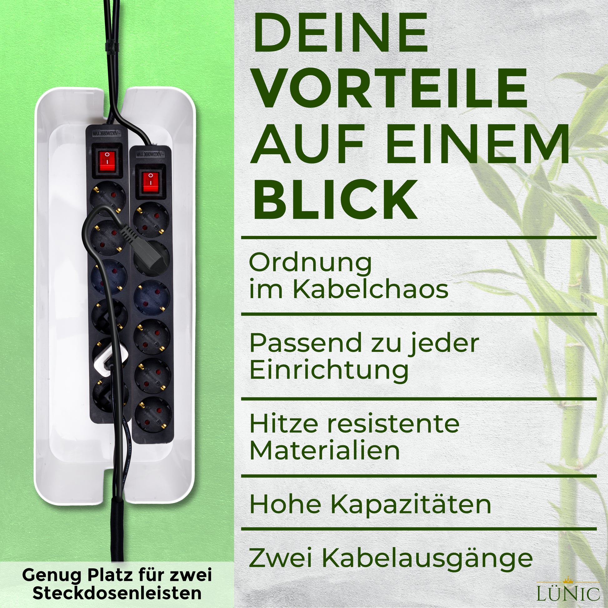 LÜNIC Kabelbox 2er Set mit Bambusdeckel weiß