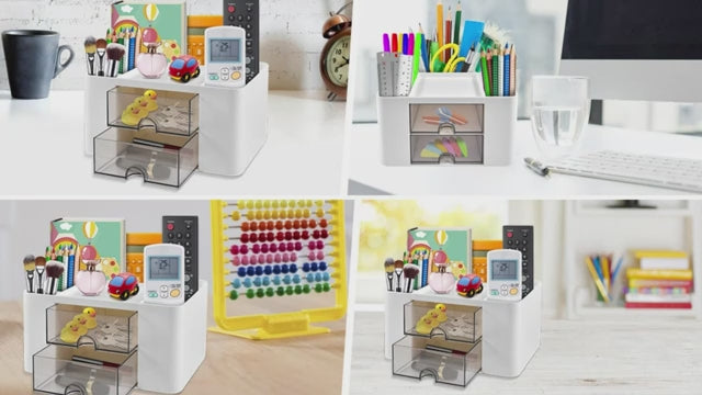 Video laden: LÜNIC Organizer Schreibtisch Stifte Make Up mit 5 Fächer und 2 Schubladen weiß